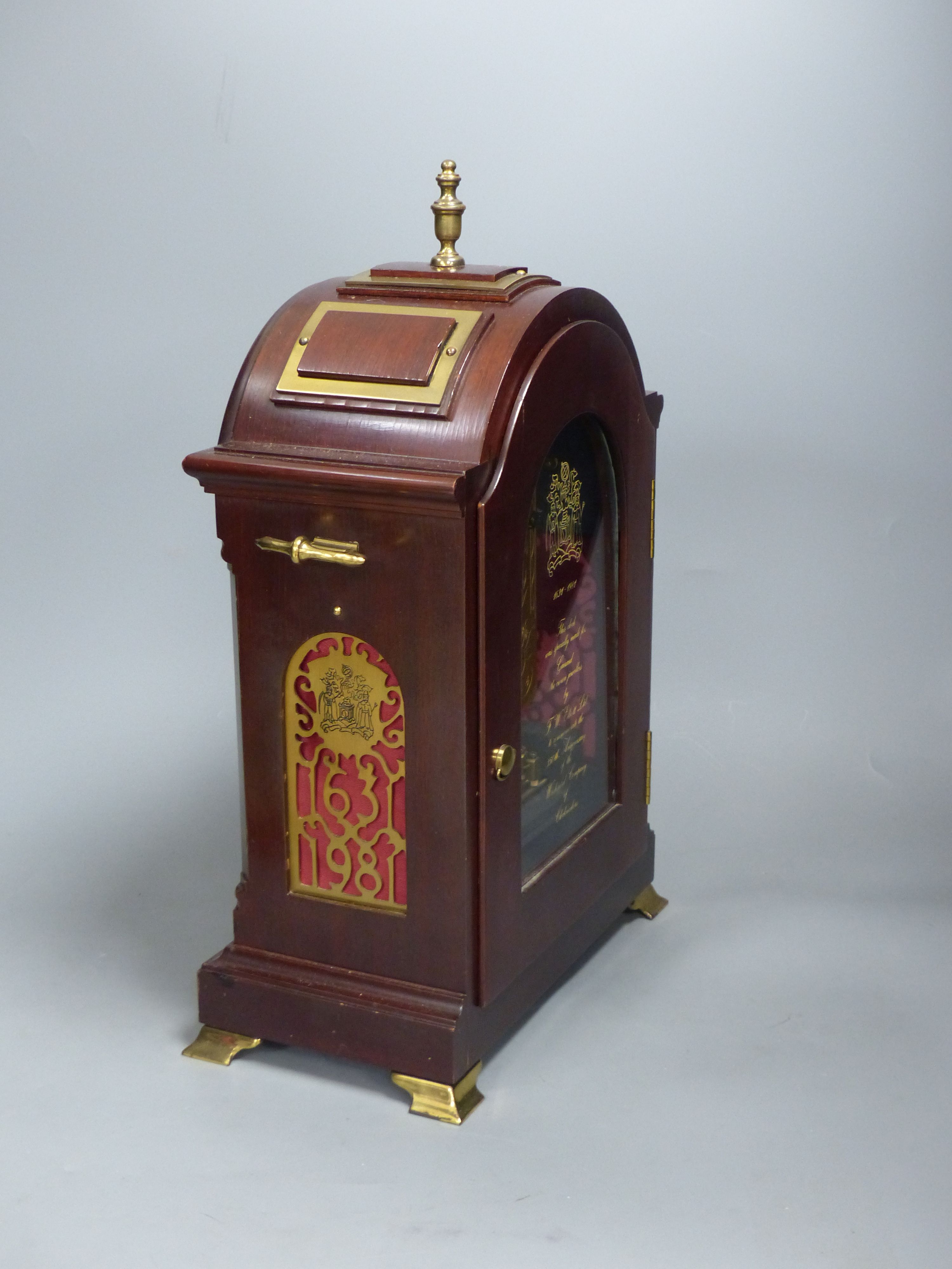 F. W. Elliott for Garrard, an 18th century style brass mahogany bracket clock